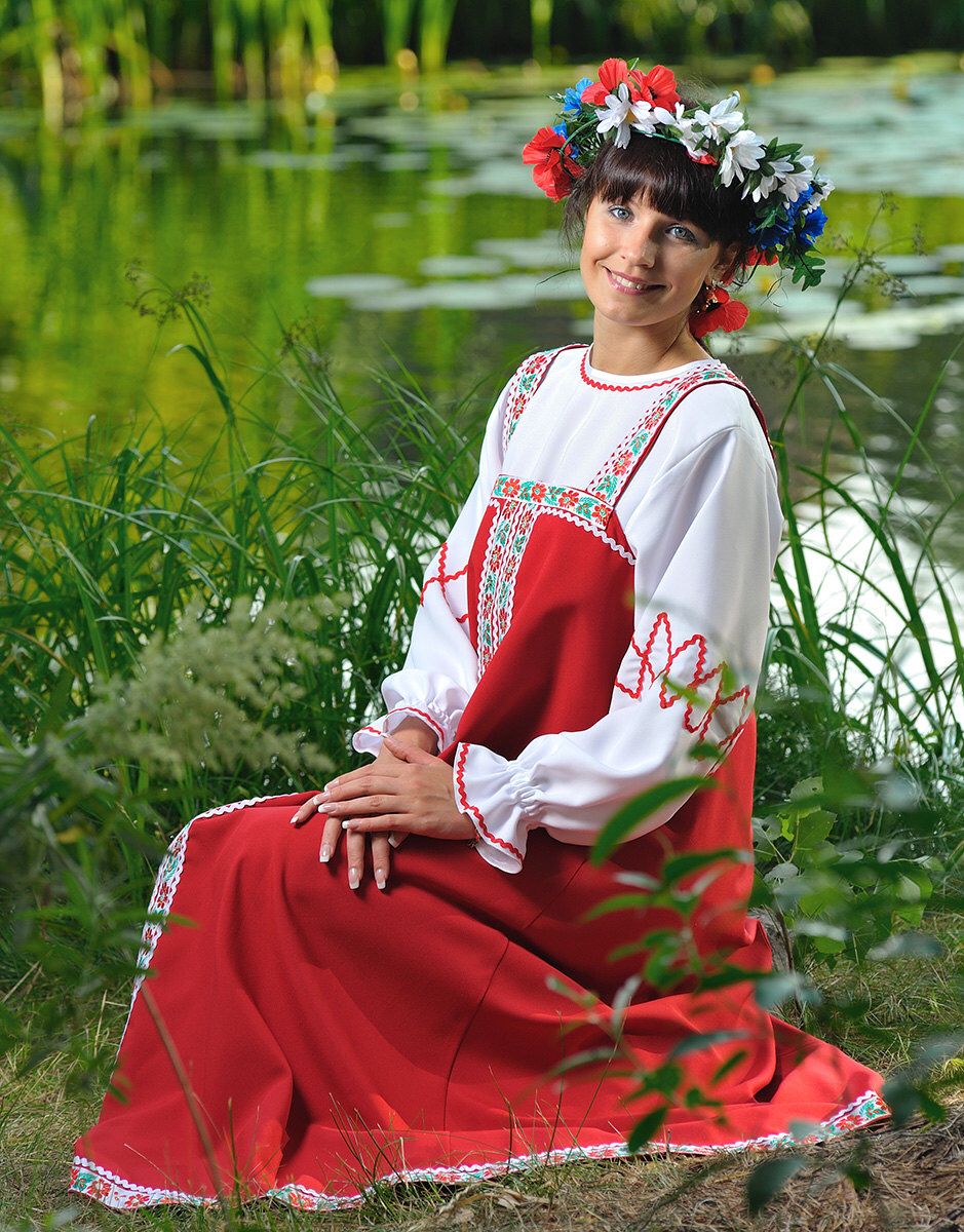 Beautiful girl Girls in Slavic costumes in Skopje